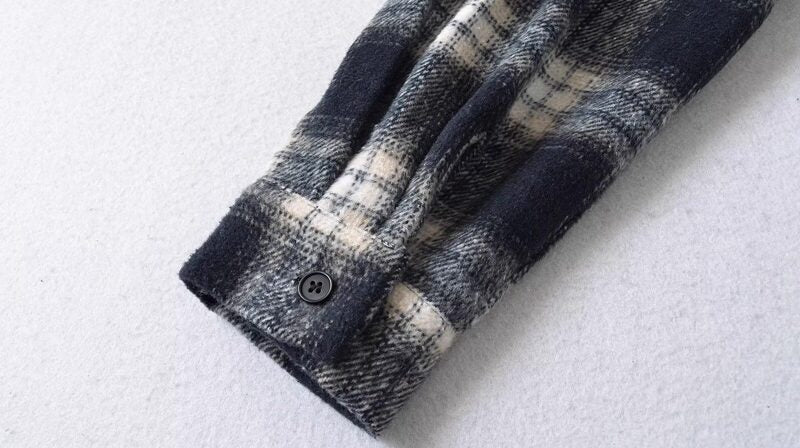 Black And Beige Plaid Hooded Jacket