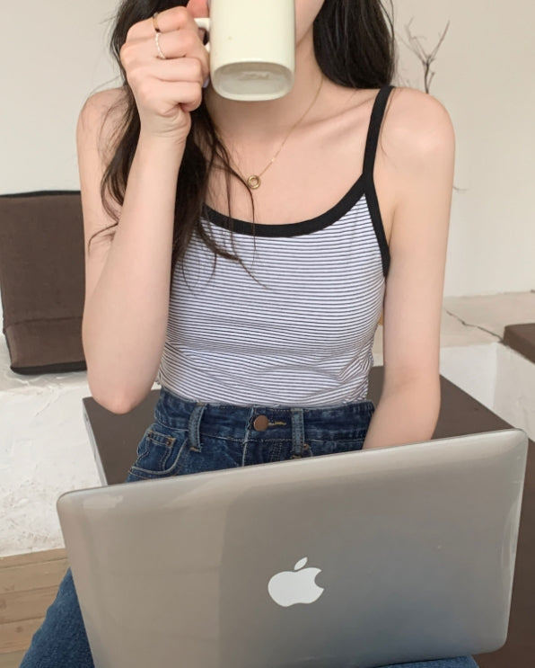 Black And White Striped Sling Top