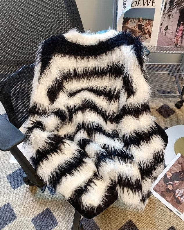 Black And White Stripes Fur Sweater