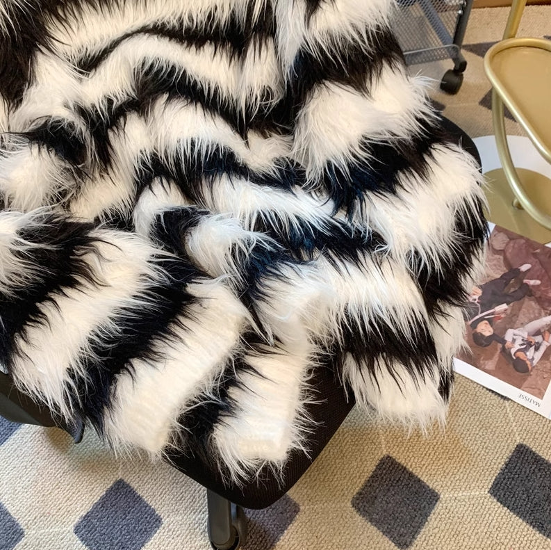 Black And White Stripes Fur Sweater