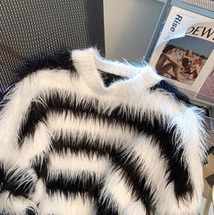 Black And White Stripes Fur Sweater