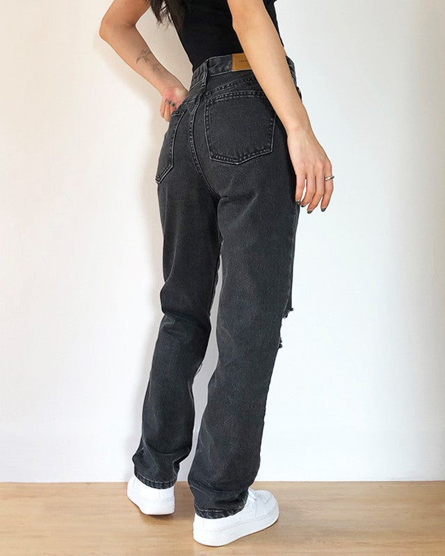Black Asymmetric Ripped Jeans