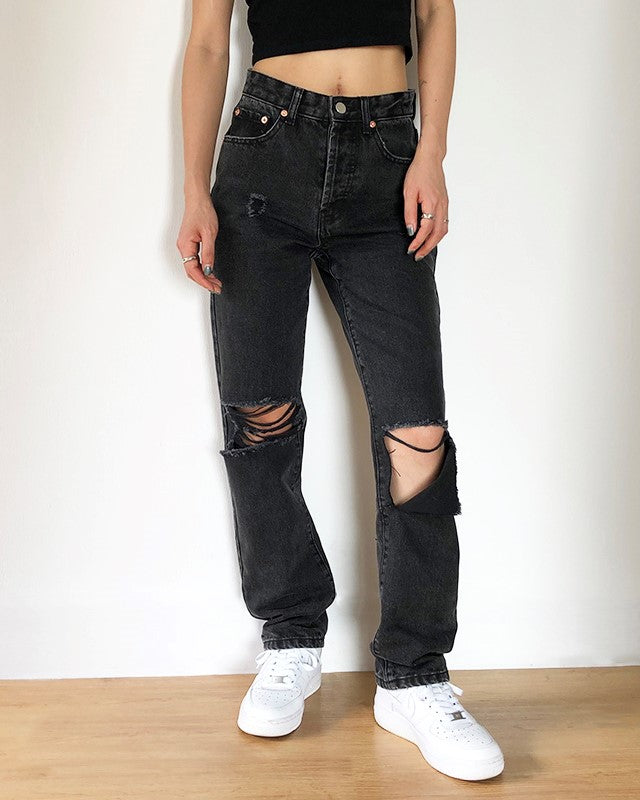 Black Asymmetric Ripped Jeans