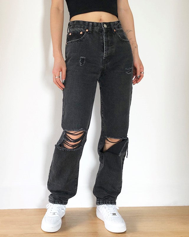 Black Asymmetric Ripped Jeans