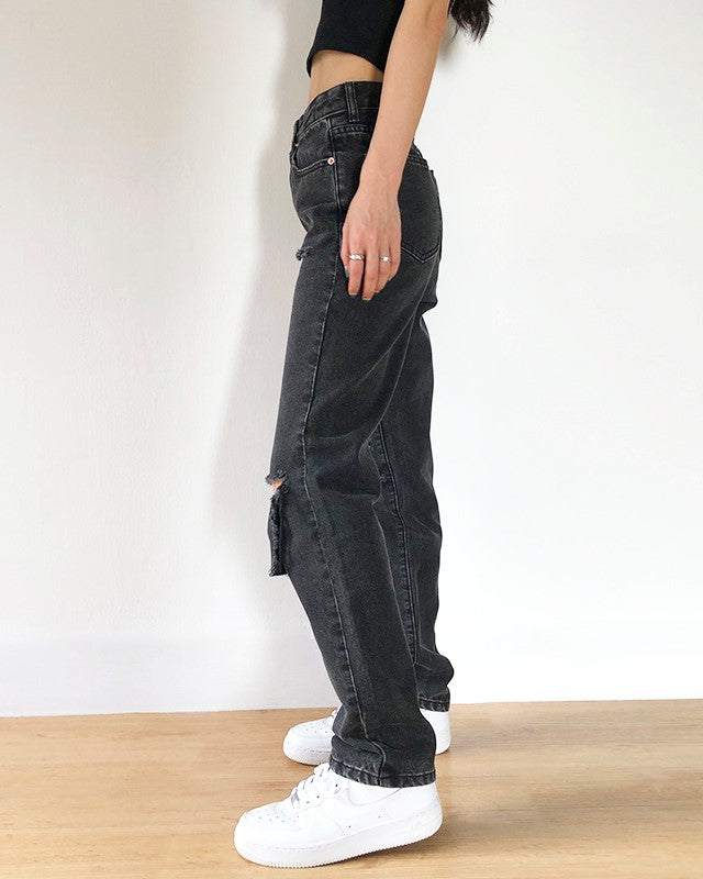 Black Asymmetric Ripped Jeans