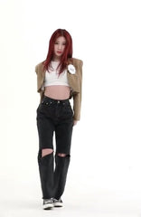Black Asymmetric Ripped Jeans
