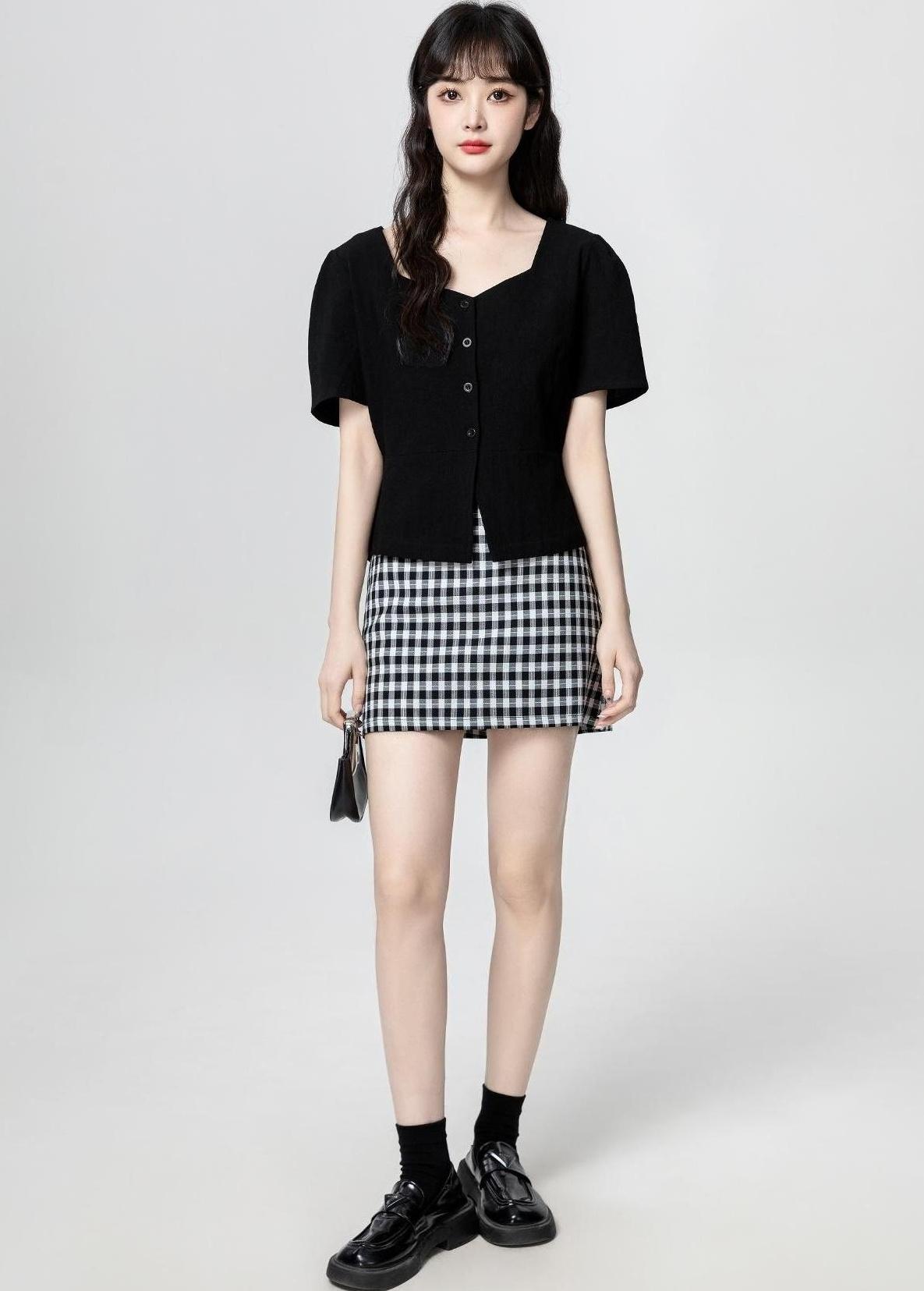 Black Asymmetrical Split Short Sleeve Top