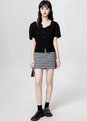 Black Asymmetrical Split Short Sleeve Top
