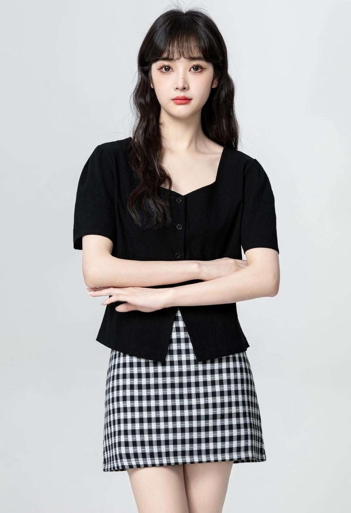 Black Asymmetrical Split Short Sleeve Top