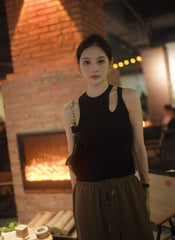 Black Asymmetrical Straps Top