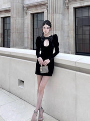 Black Bare Chest Bow Dress