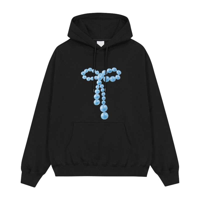 Black Beads Ribbon Graphic Hoodie