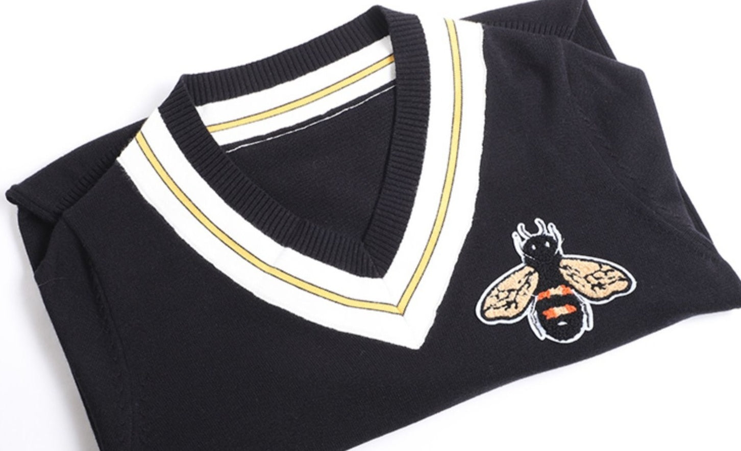 Black Bee Embroidered V-Neck Sweater