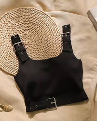 Black Belt Details Crop Top