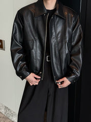 Black Biker Leather Zip-Up Jacket