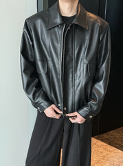 Black Biker Leather Zip-Up Jacket