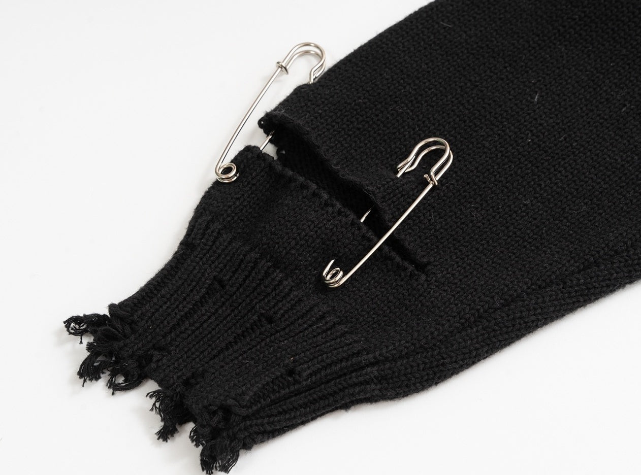 Black Bleached Tie-Dye Sweater with Pin Accents