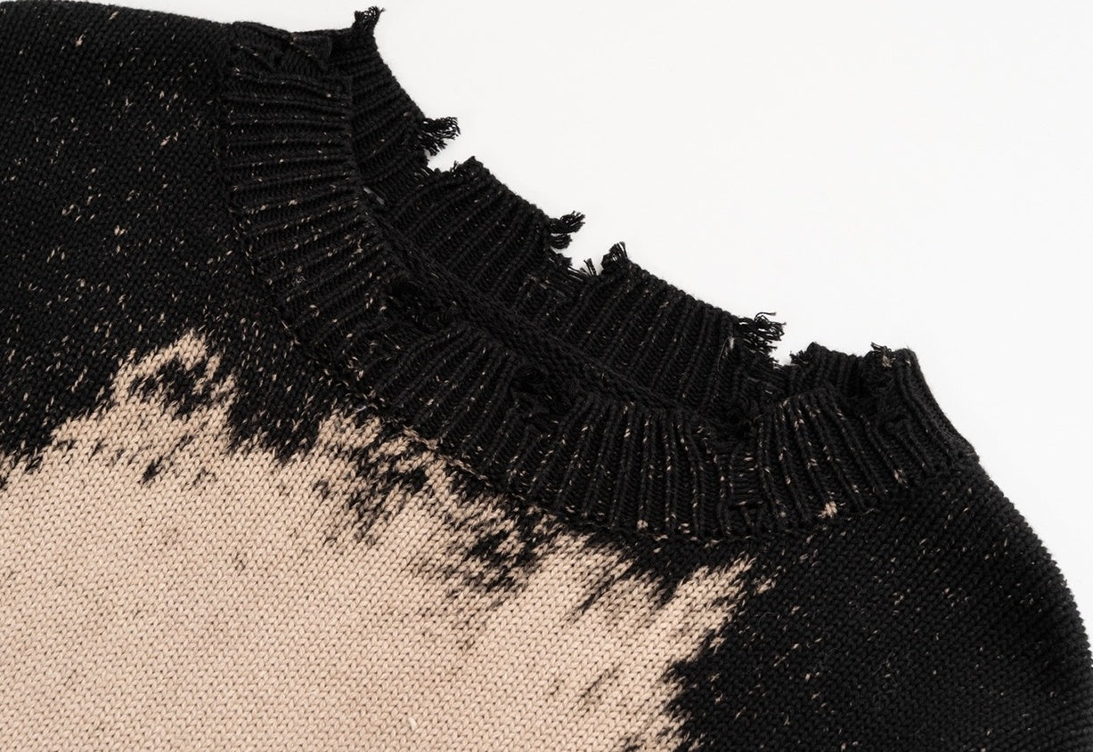 Black Bleached Tie-Dye Sweater with Pin Accents