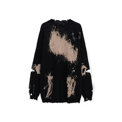 Black Bleached Tie-Dye Sweater with Pin Accents