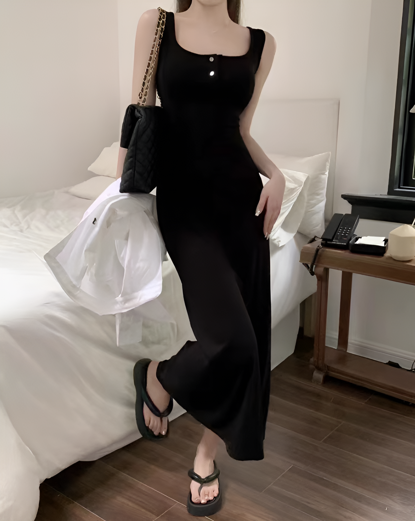 Black Bodycon Buttoned Dress