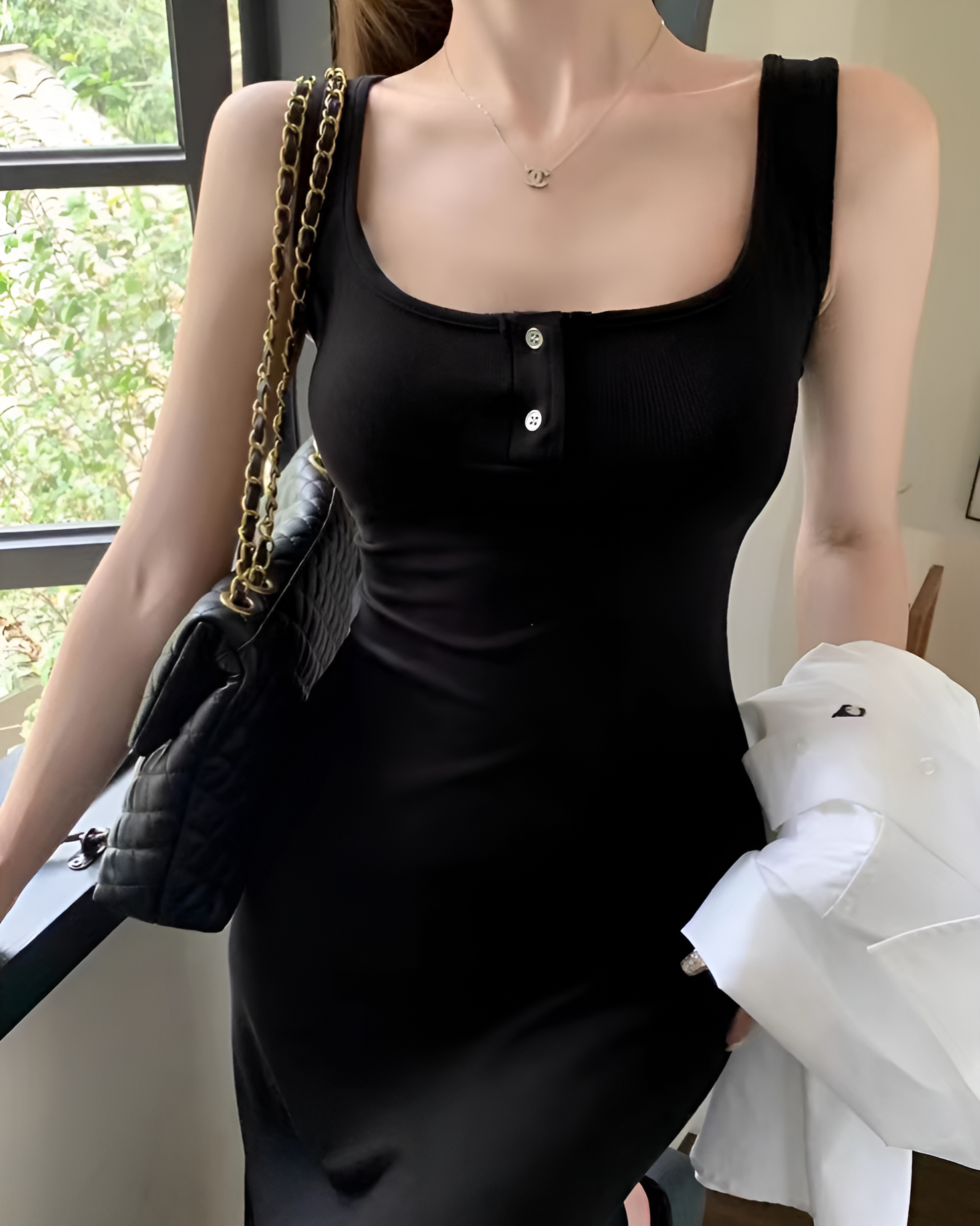 Black Bodycon Buttoned Dress