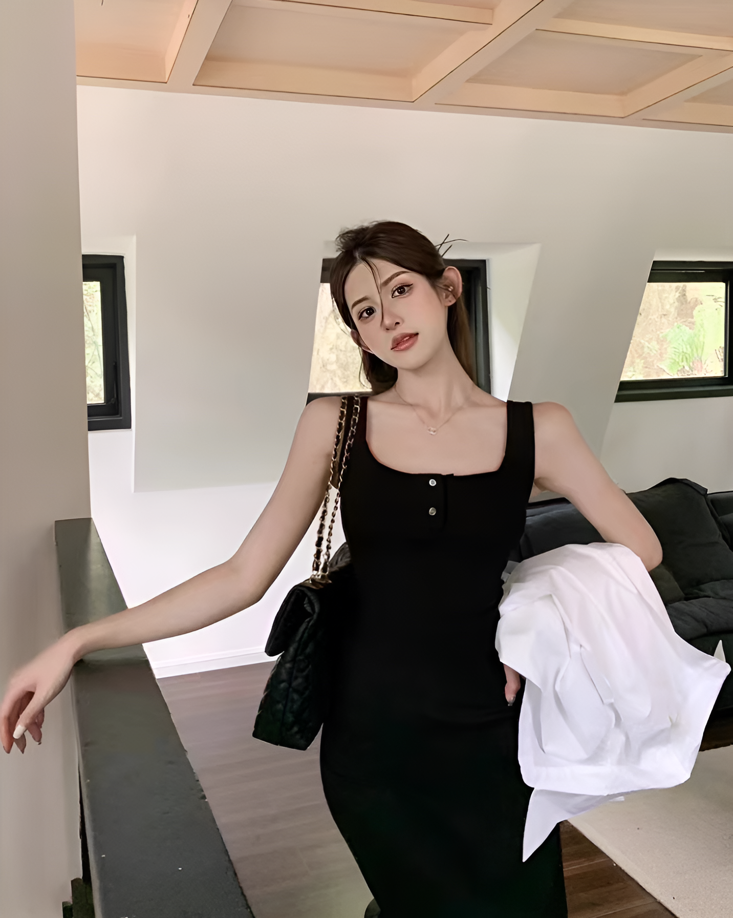 Black Bodycon Buttoned Dress