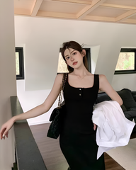 Black Bodycon Buttoned Dress