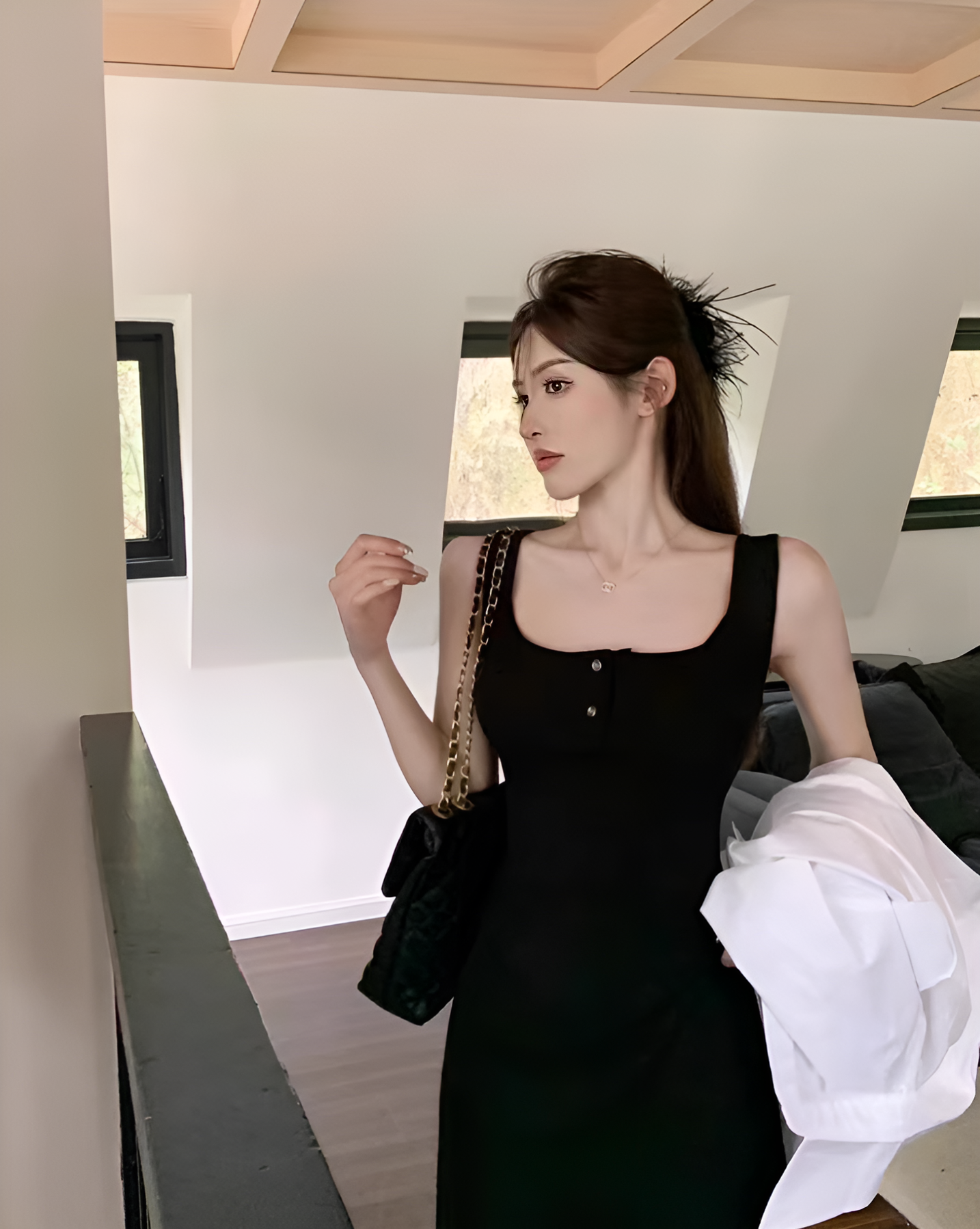 Black Bodycon Buttoned Dress