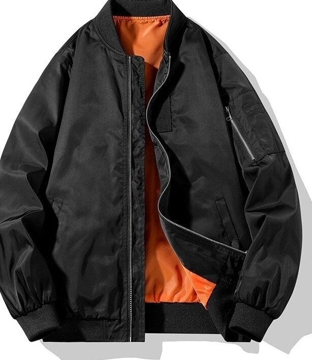 Black Bomber Jacket With Inner Orange Lining