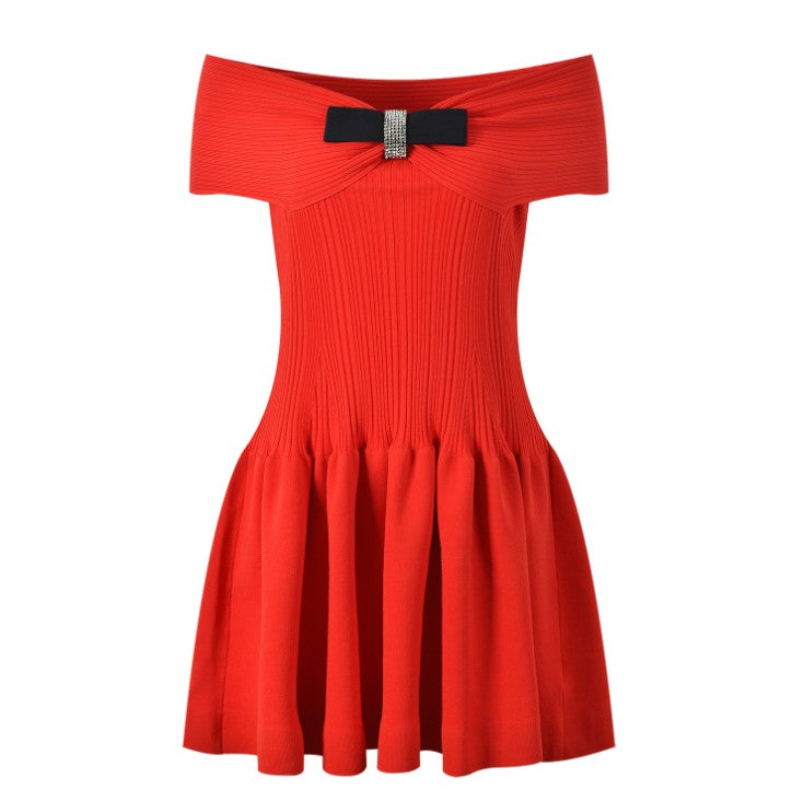 Red Off-Shoulder Bow Dress