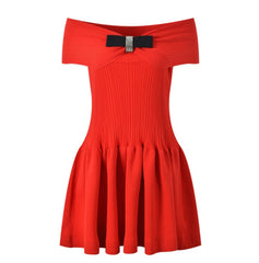 Red Off-Shoulder Bow Dress