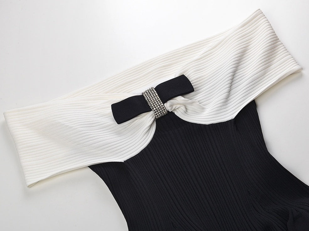 Black Bow Accent Off-Shoulder Dress