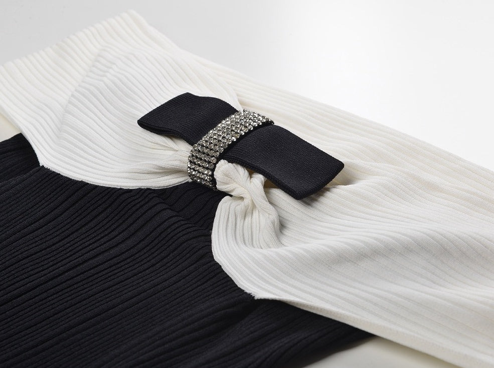 Black Bow Accent Off-Shoulder Dress