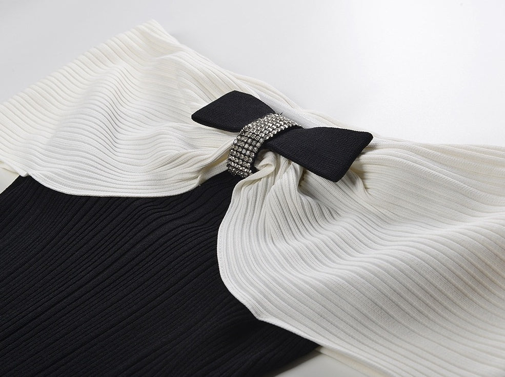 Black Bow Off-Shoulder Knitted Dress