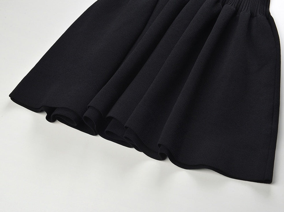 Black Bow Off-Shoulder Knitted Dress