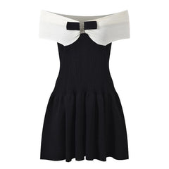 Black Bow Accent Off-Shoulder Dress