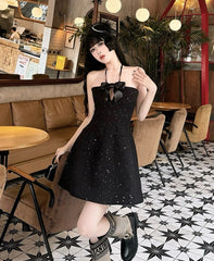 Black Bow Accent Sparkly Dress