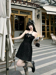 Black Bow Accent Sparkly Dress