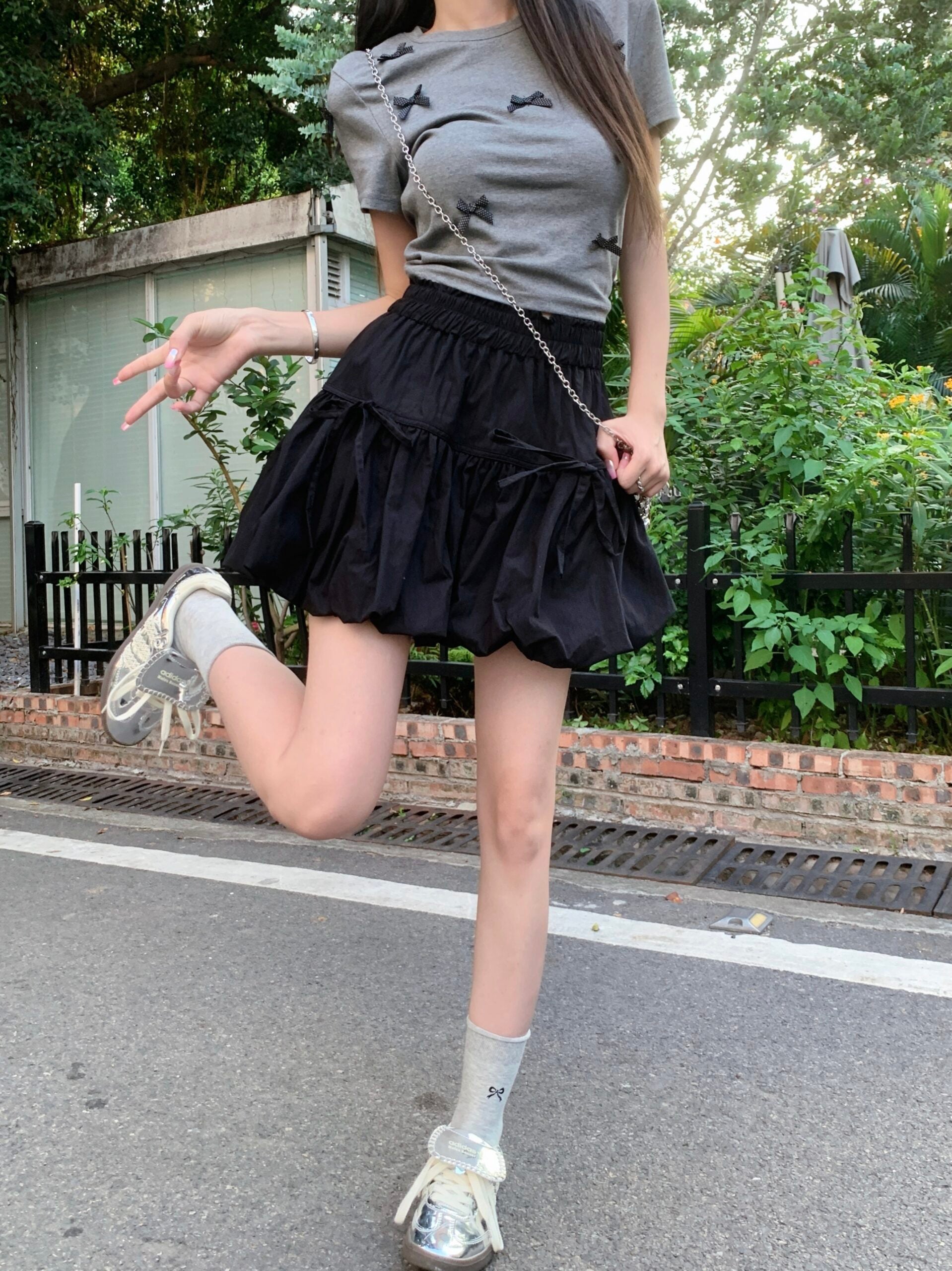 Black Bow Detail Puffy Skirt