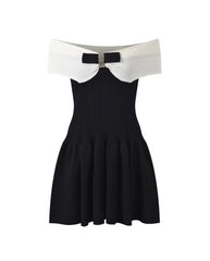 Black Bow Off-Shoulder Knitted Dress