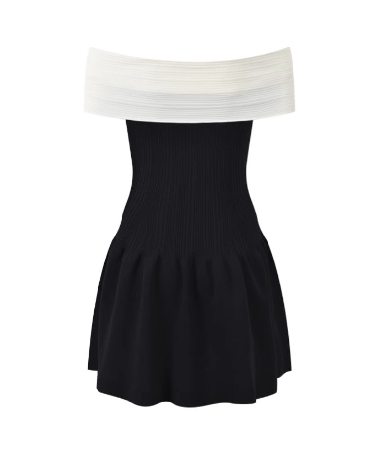 Black Bow Off-Shoulder Knitted Dress