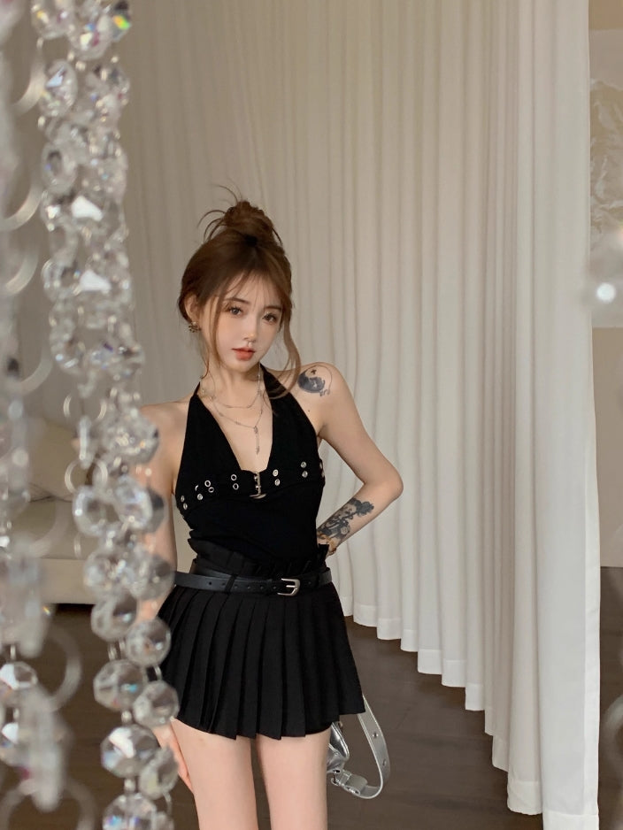 Black Buckled Halter Top