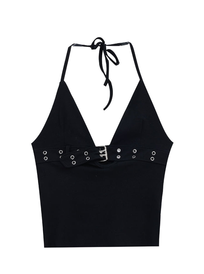 Black Buckled Halter Top