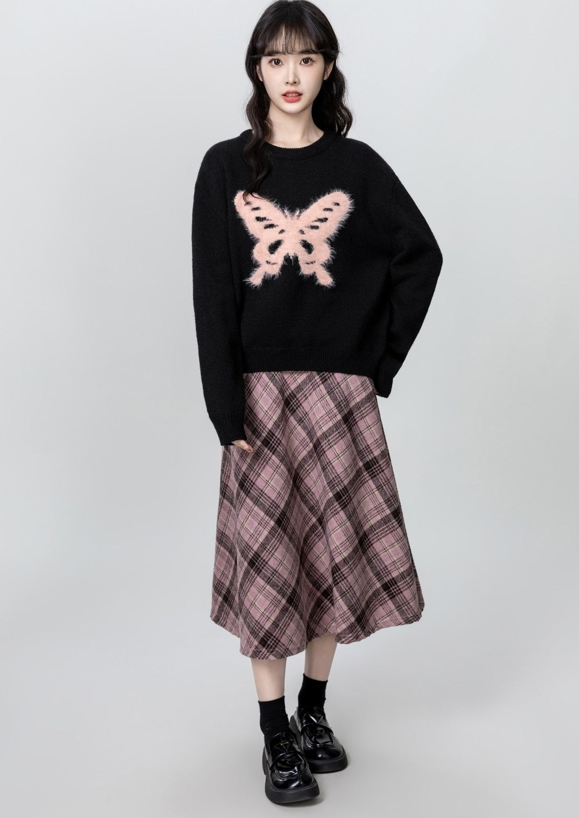 Black Butterfly Crewneck Relaxed Pullover Sweater