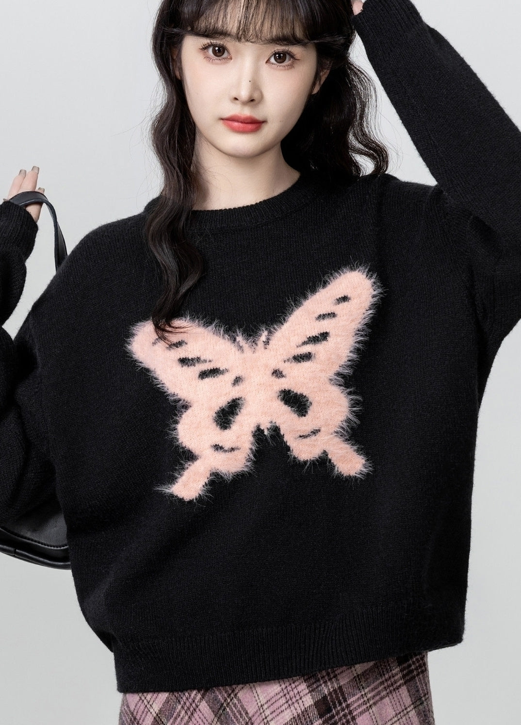 Black Butterfly Crewneck Relaxed Pullover Sweater