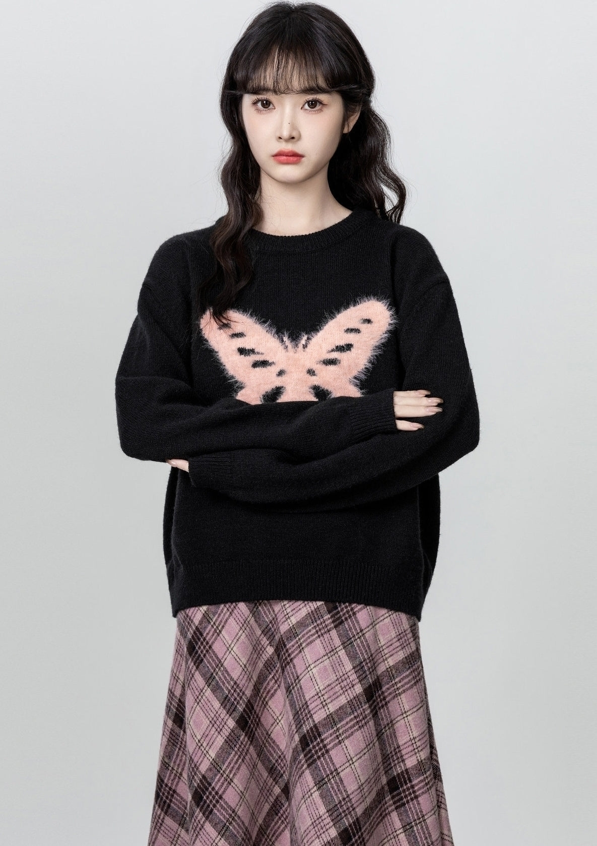 Black Butterfly Crewneck Relaxed Pullover Sweater