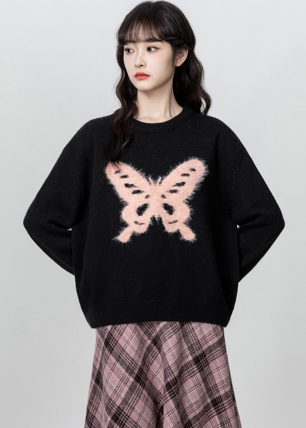 Black Butterfly Crewneck Relaxed Pullover Sweater