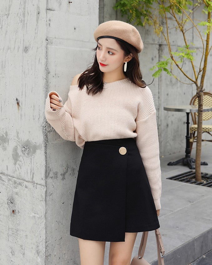 Black Buttoned Wrap Skirt