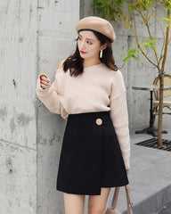 Black Buttoned Wrap Skirt