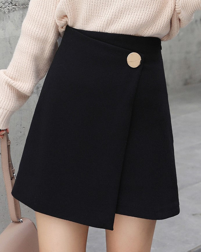 Black Buttoned Wrap Skirt